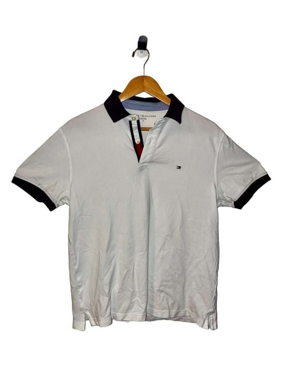 Tommy Hilfiger Men's White Tipped Short Sleeve Cotton Polo Shirt Size M